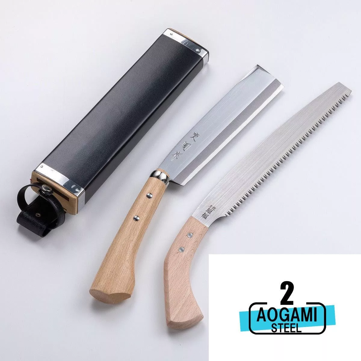 ”AZUMASYUSAKU ” Japanese Hatchet / Machete Aogami Steel no.2, 195mm-240mm Single edge & Saw 240mm Set (NATA)