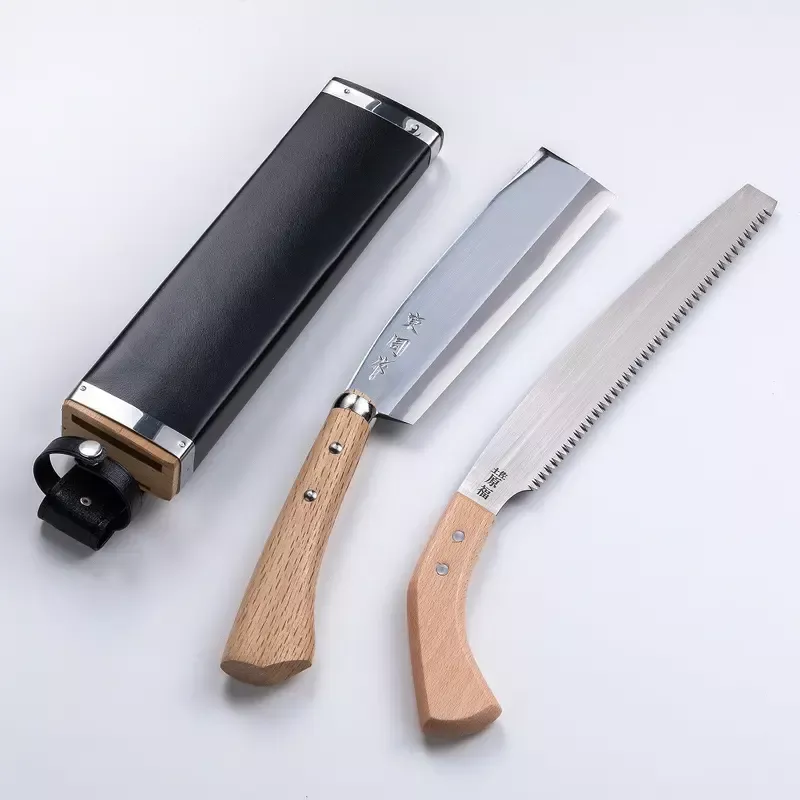”AZUMASYUSAKU ” Polished Japanese Hatchet / Machete Aogami Steel no.2, 195mm-240mm Double Bevel & Saw 240mm Set (NATA)