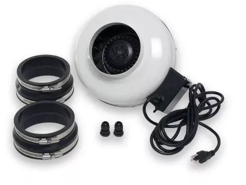 OEM 5″ 120v Fan, White w/Rubber Pipe Reducers