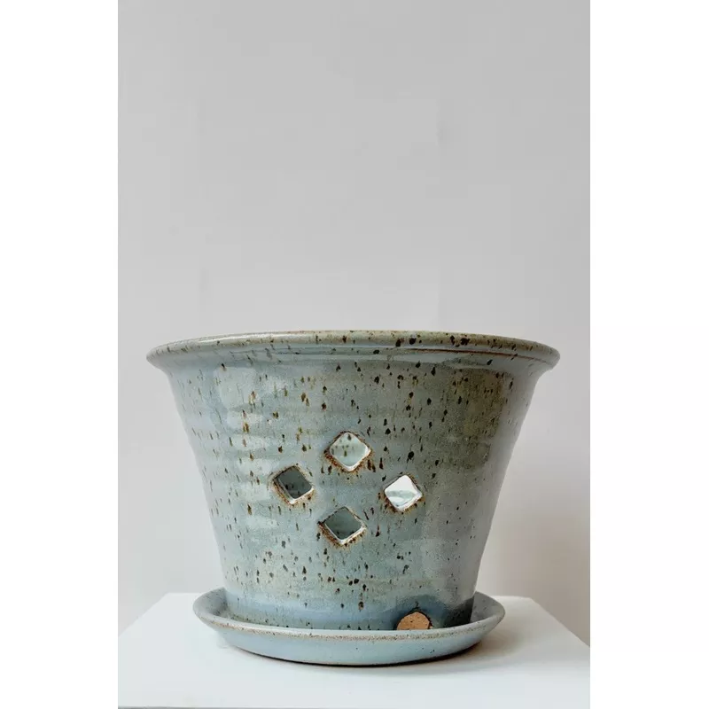 Orchid Pot 7″ Cornflower Glaze