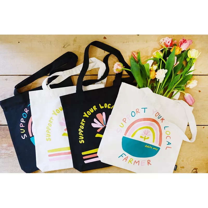 “Support Your Local Farmer” Dahlia May Canvas Bags (New)
